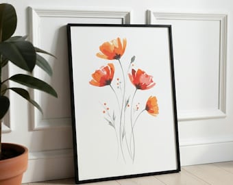 Set van 3 met klaprozenprints: aquarelboeket met wilde bloemen (digitale download)