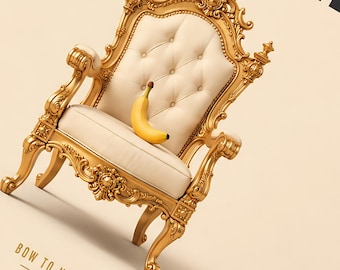 Lang leve de Peel-poster, absurde humor afdrukbare kunst, elegante gouden stoel digitaal wanddecor