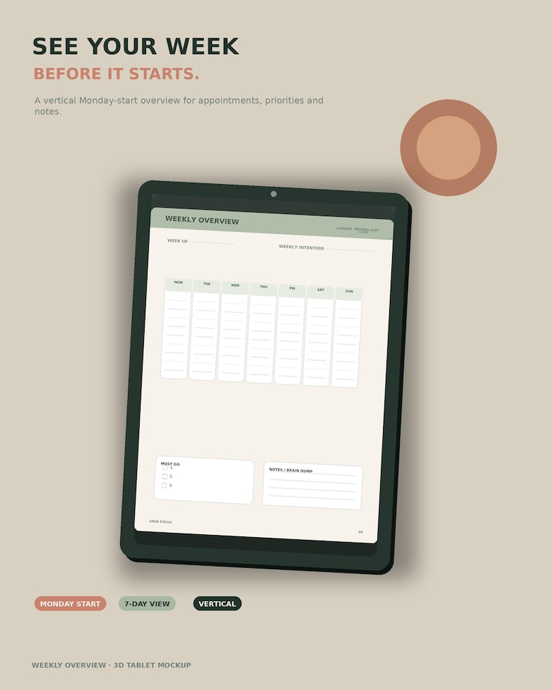 Undated Digital Planner | Vertical Goodnotes Planner | Daily Weekly ...