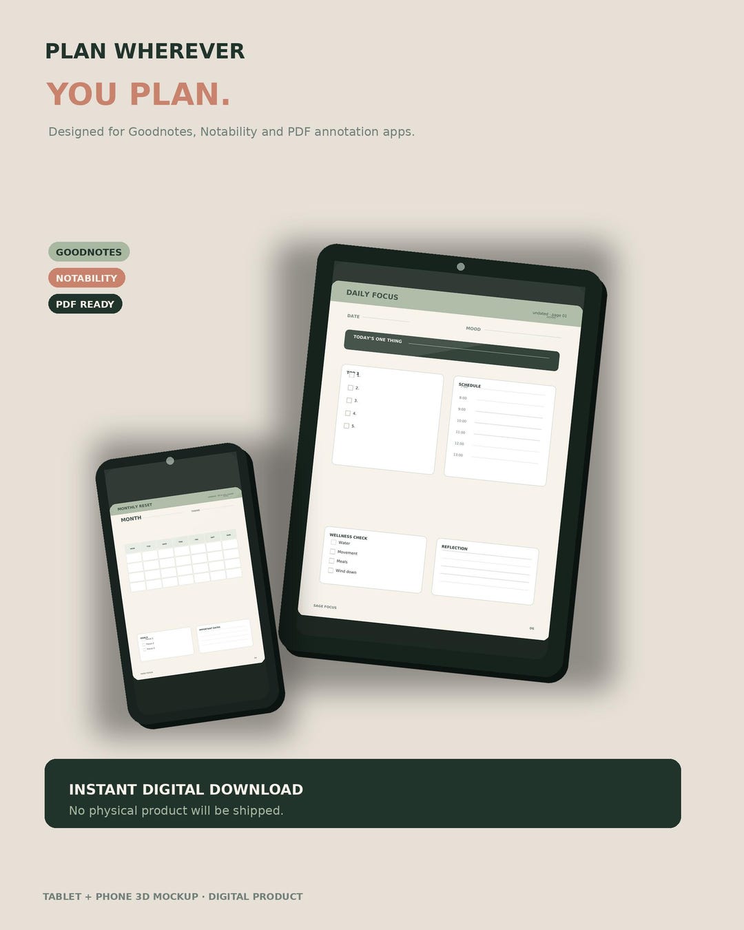 Undated Digital Planner | Vertical Goodnotes Planner | Daily Weekly ...