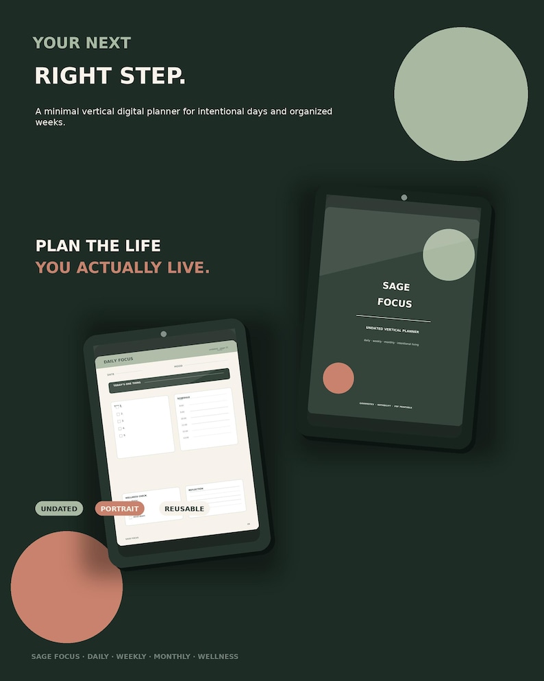 Undated Digital Planner | Vertical Goodnotes Planner | Daily Weekly ...