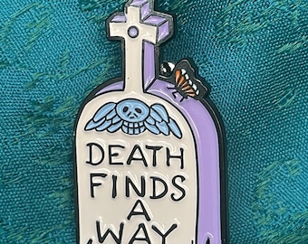 Death Finds A Way Gravestone Headstone Cemetery Memento Mori enamel pin