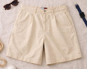 Tommy Hilfiger heren geplooide chinoshort beige lichtbruin katoenen keperstof maat 32