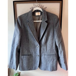 Vintage Pendleton 100% Wool Blazer Women 16 Gray Tweed Jacket Made in USA READ