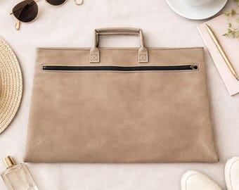 Maletín/portafolio para portátil de imitación de ante color marrón vintage