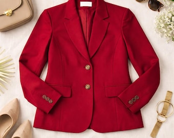 Chaqueta tipo blazer Pendleton vintage de lana roja para mujer, hecha en EE. UU., pura lana virgen.