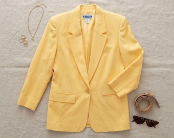 Blazer Pendleton para mujer, talla 8, amarillo, lana virgen, un solo botón, estilo vintage profesional.