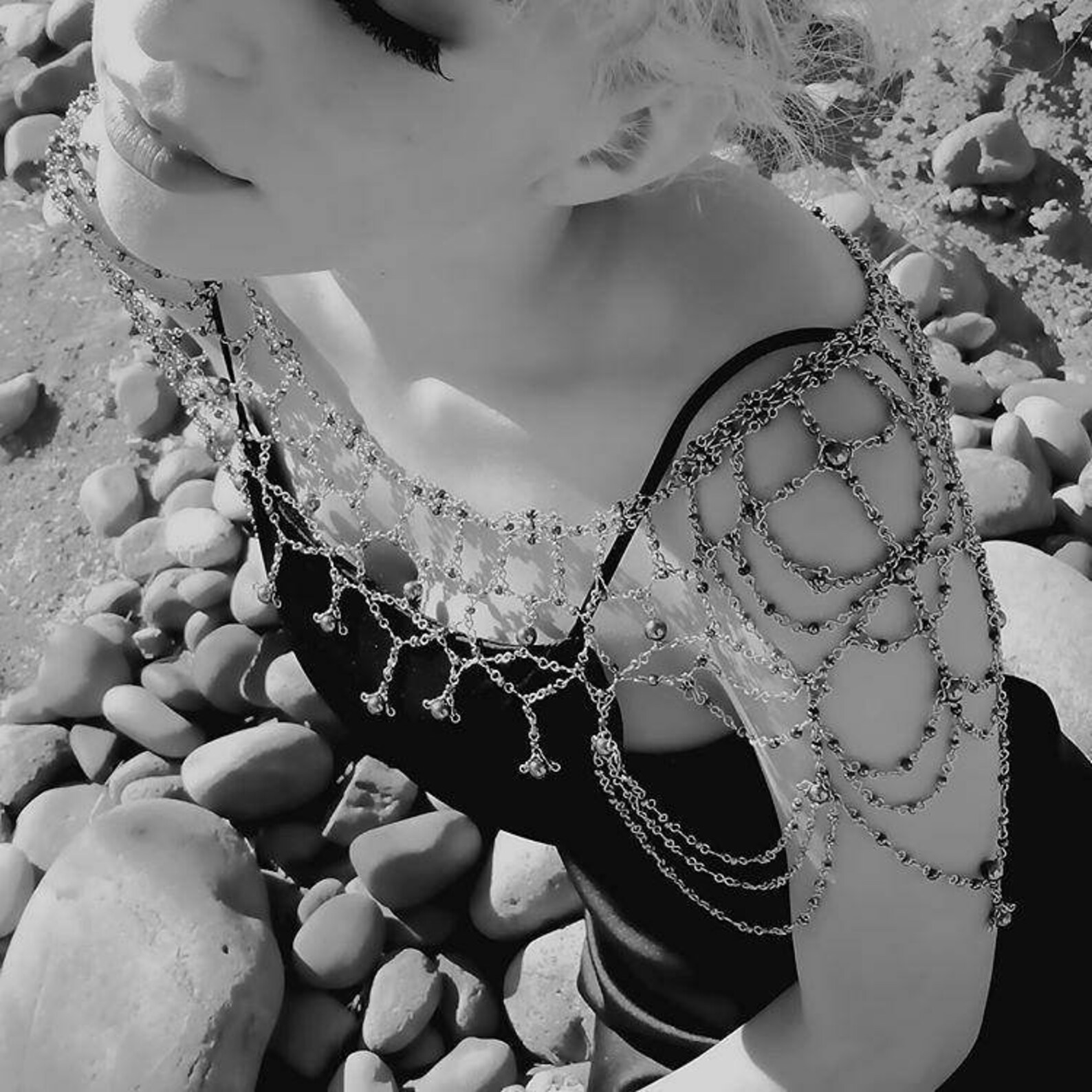 Handmade Tinned Copper & Pearl Pagan Heart Chain Shoulder Bracelet Etsy