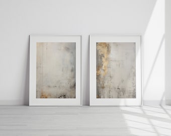 Abstract Wall Art Set: Modern Neutral Gray Gold Prints (Digital Download)