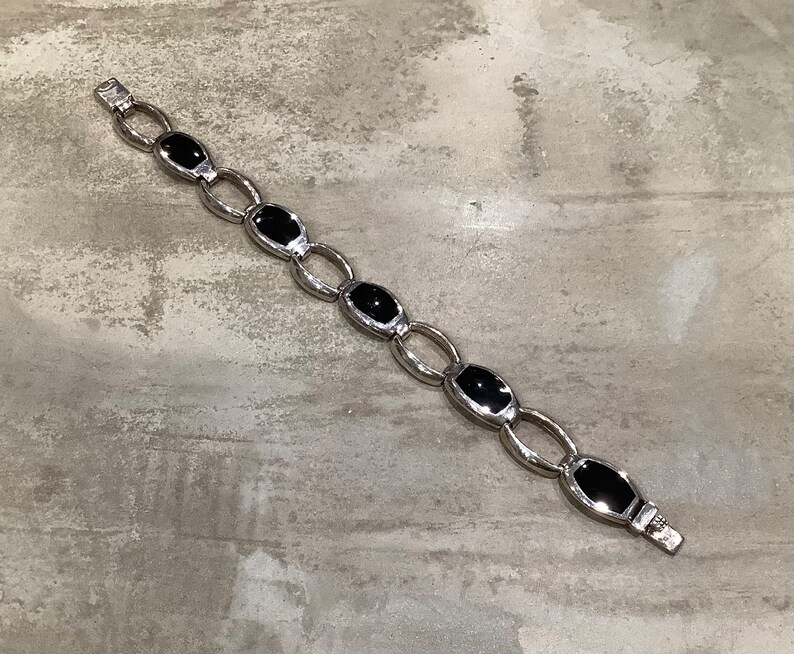 Vintage Sterling Silver Stamped 925 Black Onyx Link Bracelet image 7