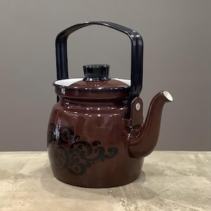 Vintage Finel Wartsila Kesti Orient Brown Enamel Kettle Teapot / Arabia Finland Kaj Franck and Raija Uosikkinen Stove Kettle
