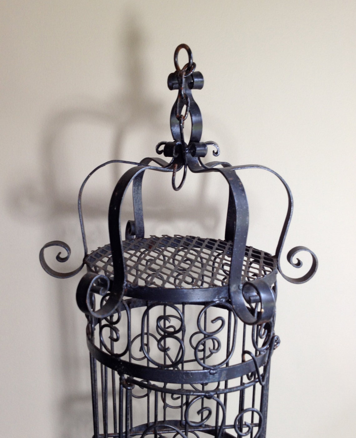 Vintage Black Wrought Iron Hanging or Standing Bird Cage - Etsy