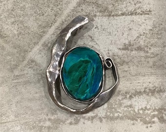 Vintage Azurite Malachite Pendant / Artisan Modernist Design