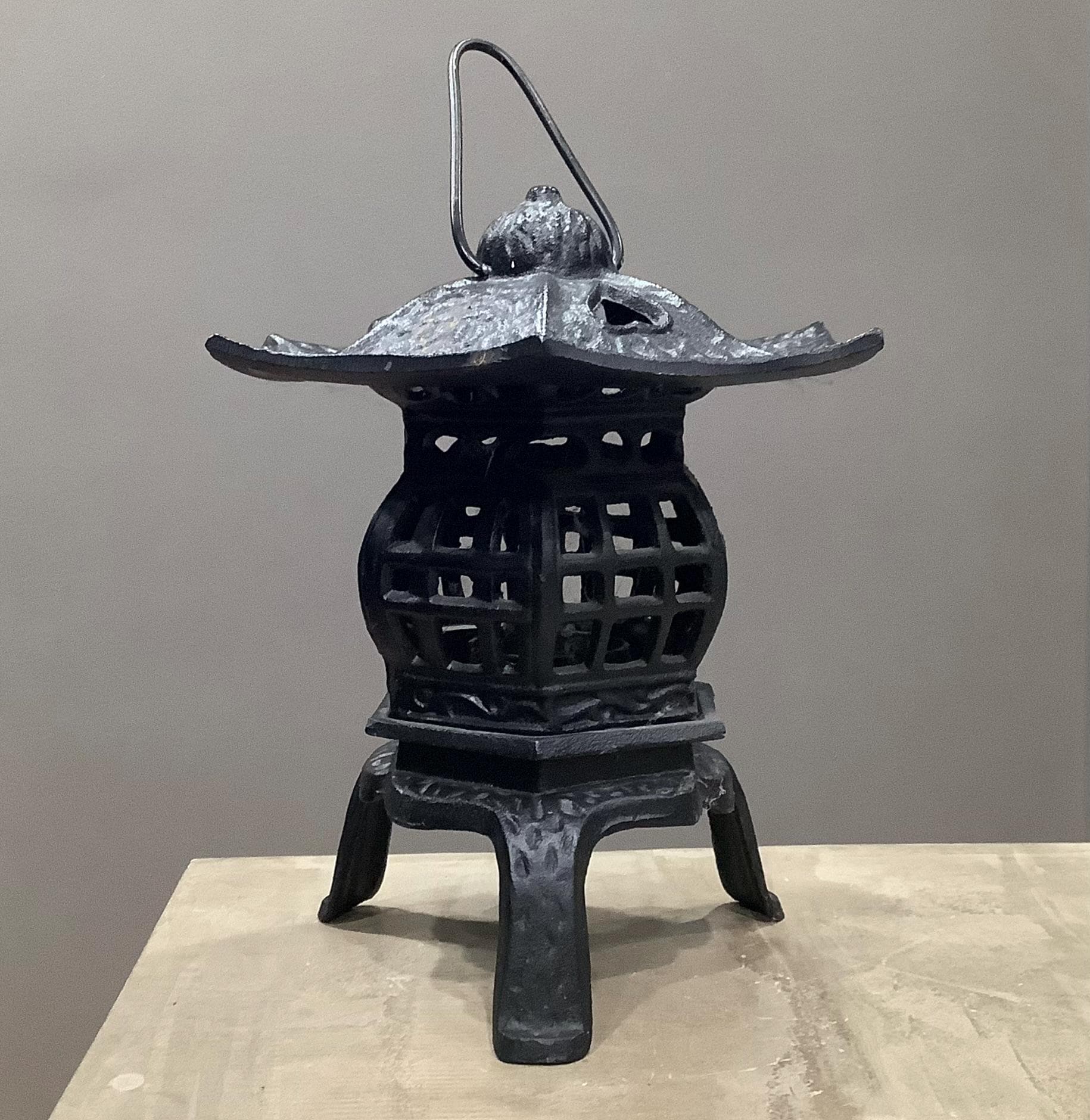 Vintage Cast Iron Japanese Pagoda Garden / Black Lantern Candleholder ...