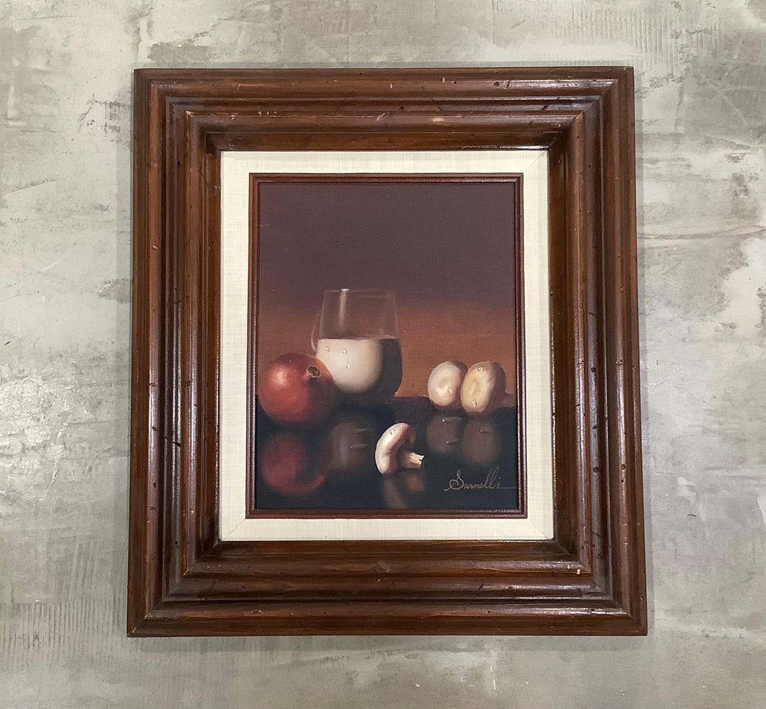 Vintage Sarnelli Oil Painting / Mushrooms Milk Pomegranate Wall Hanging ...