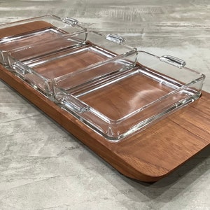 Vintage Lunning Denmark Teak Tray with Glass Inserts