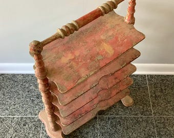 Antique French Bakery Wood Bakery Spool Shelf Rack Shelving Stand
