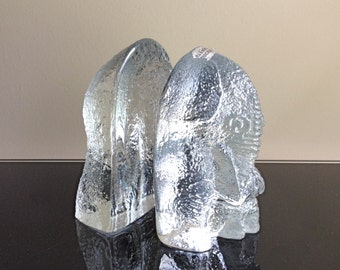 Blenko Elephant (Mother and Baby) Glass Bookends