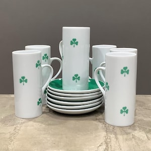Mid Century LaGardo Tackett Schmid Green Clover Cups and Saucers (set of 6)