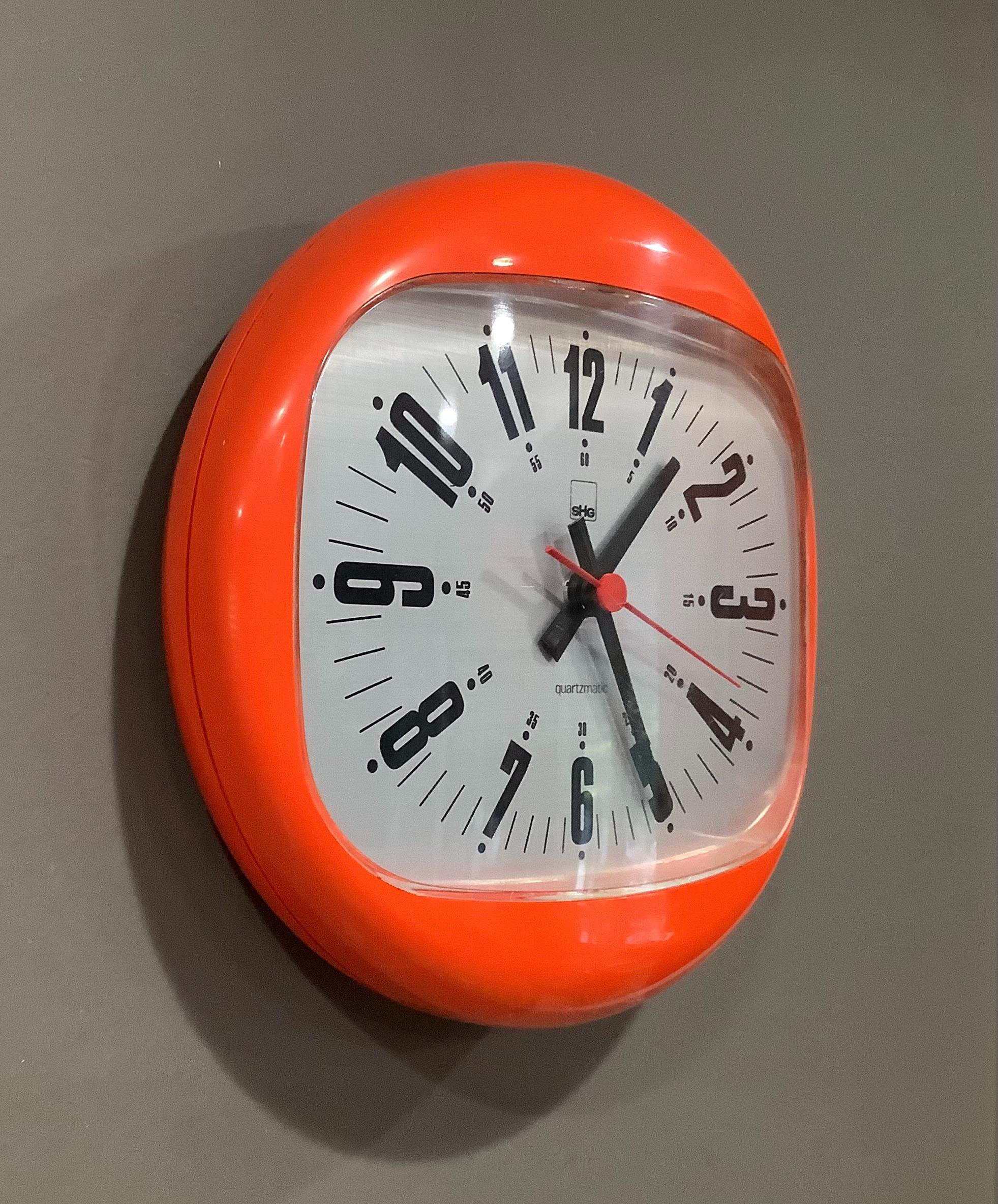 ヴィンテージ SHG ドイツ スペースエイジ オレンジ 吊り下げ壁掛け時計