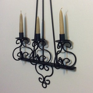 Vintage Black Metal Scrolling Candelabra - Wall Sconce - Candle Holder