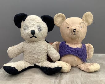 Antique Plush Stuffed Panda and Teddy Bears