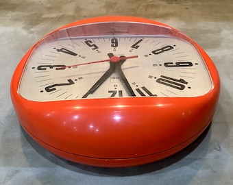 ヴィンテージ SHG ドイツ スペースエイジ オレンジ 吊り下げ壁掛け時計
