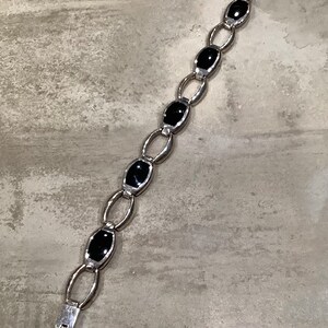 Vintage Sterling Silver Stamped 925 Black Onyx Link Bracelet image 3