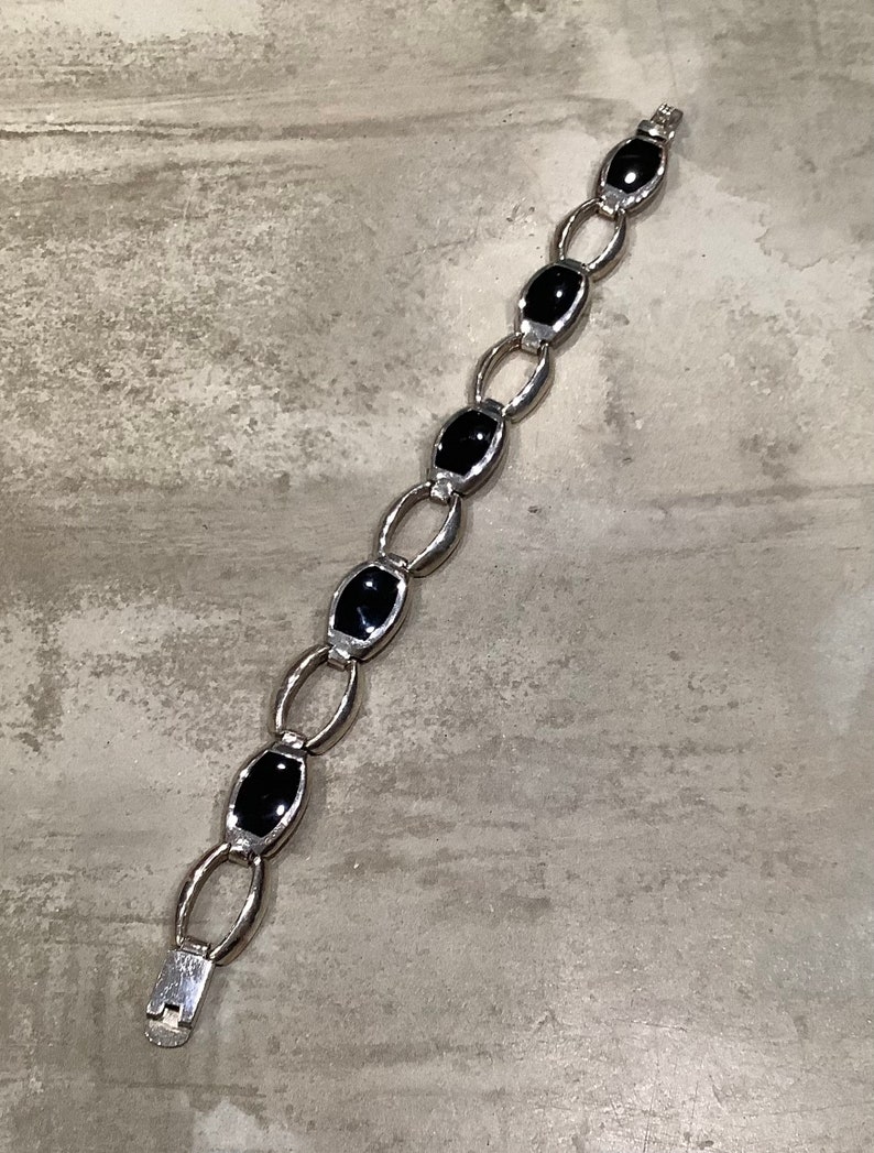 Vintage Sterling Silver Stamped 925 Black Onyx Link Bracelet image 3