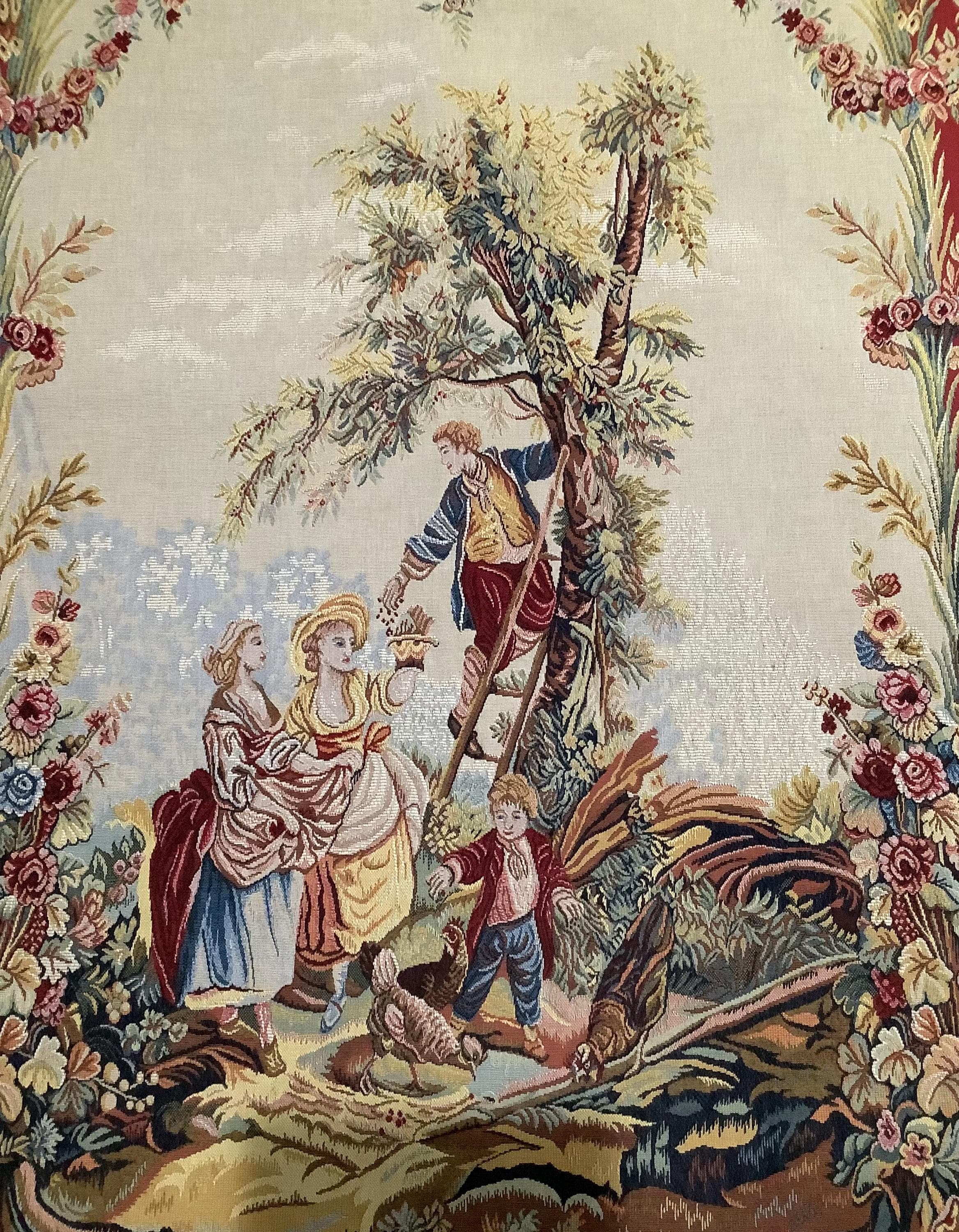 レア!! Maison Charles 'Cheval' ビンテージ Vintage French Beauvais Woven Tapestry Cherry Harvest Picking / Le