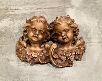 Vintage Wooden Cherub Angel Wall Hanging Plaque / Sculpture