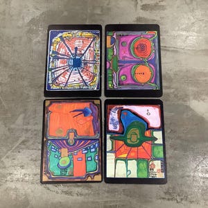 Cartes postales d'art vintage Friedensreich Hundertwasser Nana Hyaku Mizu / Lot de 4 cartes postales modernistes abstraites assorties