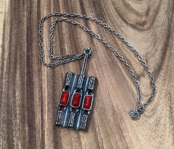 Red Glass Brutalist Abstract Pendant Necklace - image 1