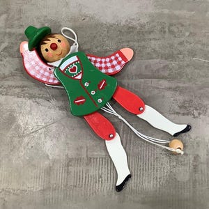 Vintage Sevi Italy String Pull Wood Puppet / Jumping Jack Wood Toy / Marionette Traditional Folk Costume Boy