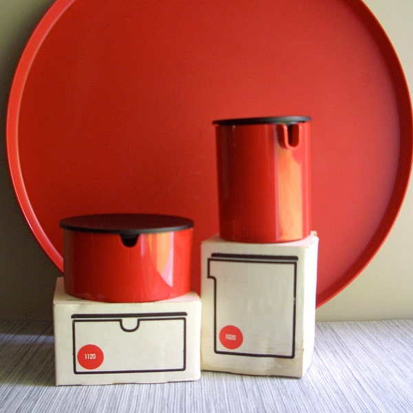 Stelton Erik Magnussen Red Tray, Creamer and Sugar Set