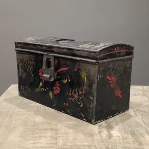 アンティーク 19 世紀 ペイント ブリキ 書類箱 / トールウェア トランク