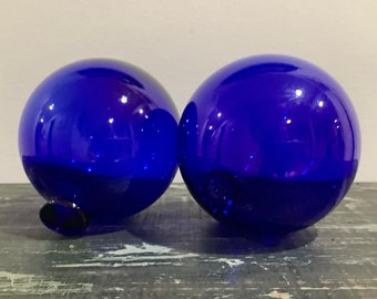 Cobalt Blue Blown Glass Fishing Floats / 4 - 5 inches