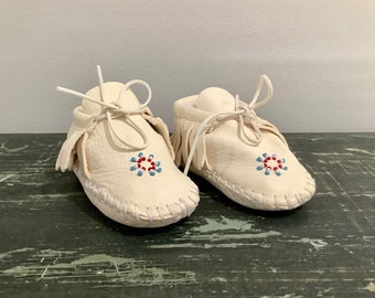 Vintage Taos Mox Elkskin Moccasins / Baby Size 1