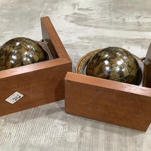 Vintage Pair of Italian World Globe Spinning Rotating Wooden Bookends ...