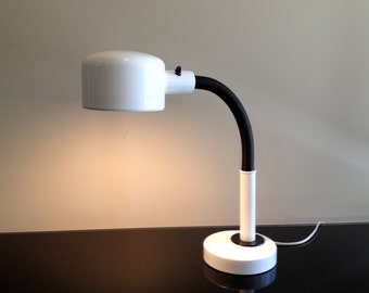Modernist White and Black Metal Table Desk Task Lamp - Goose Neck