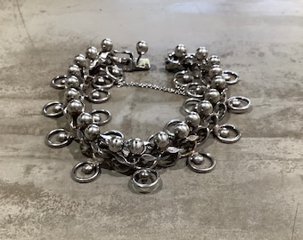 Vintage Sterling Silver Stamped 925 Beaded Circle Link Bracelet
