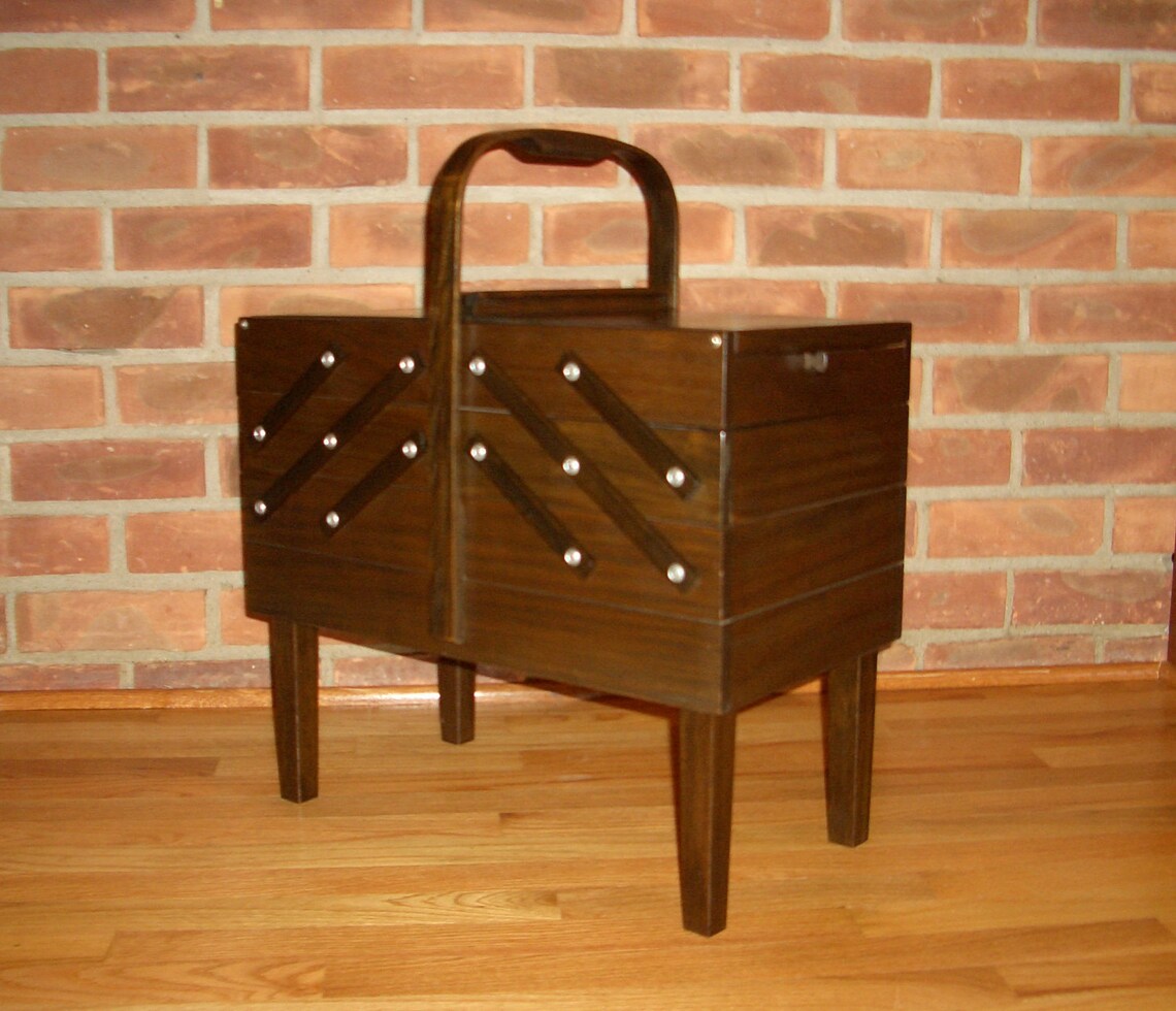 Mid Century Singer Large Wooden Sewing Box Etsy