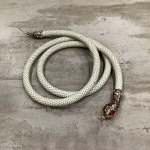 Vintage DL Auld Snake Head White Metal Mesh Adjustable Choker Necklace Or Belt Vintage D L AULD Snake Head IRIDESCENT White Metal Mesh  main image 4