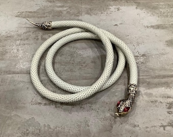 Vintage DL Auld Enamel Mesh Snake Belt or Necklace Red Rhinestone Eyes