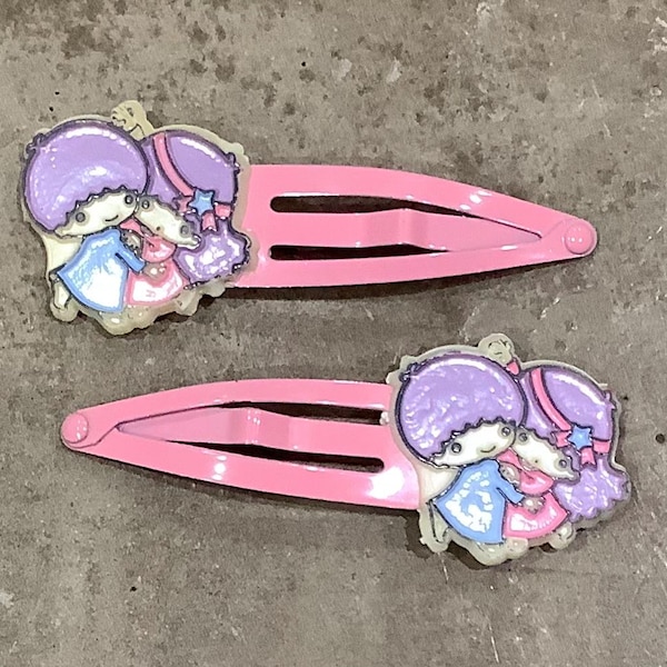 Vintage Set of Two Sanrio Little Twin Stars (Kiki and Lala) Hair Clips 1976 Sanrio Japan