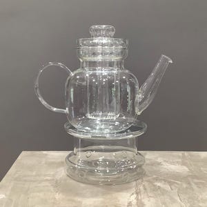Vintage Jenaer Schott Mainz Germany Glass Teapot with Glass Lidded Diffuser and Warmer