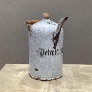 Antique Enamel Petroleum Can / 3 Liters / Petrol Oil