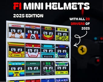 Kask F1 2025 Mini / Koperta niespodzianka sezonu Formuły Q 2025 / Pakiet prezentowy dla fana F1 / Miniatury F1