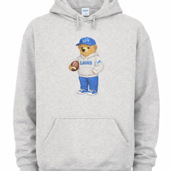 Detroit Lions Teddy Bear Embroidered Sweatshirt | Hoodie or Crewneck Option | Football Bear | Lions Fan Gift | Embroidered Sportswear