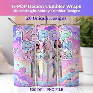Huntrix 20oz Tumbler Wrap PNG Bundle, Kpop Demon Hunters Skinny Tumbler, Kpop Sublimation PNG